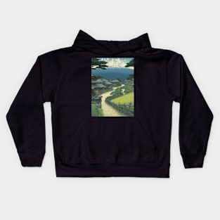 street of japan kawase hasui style art Kids Hoodie